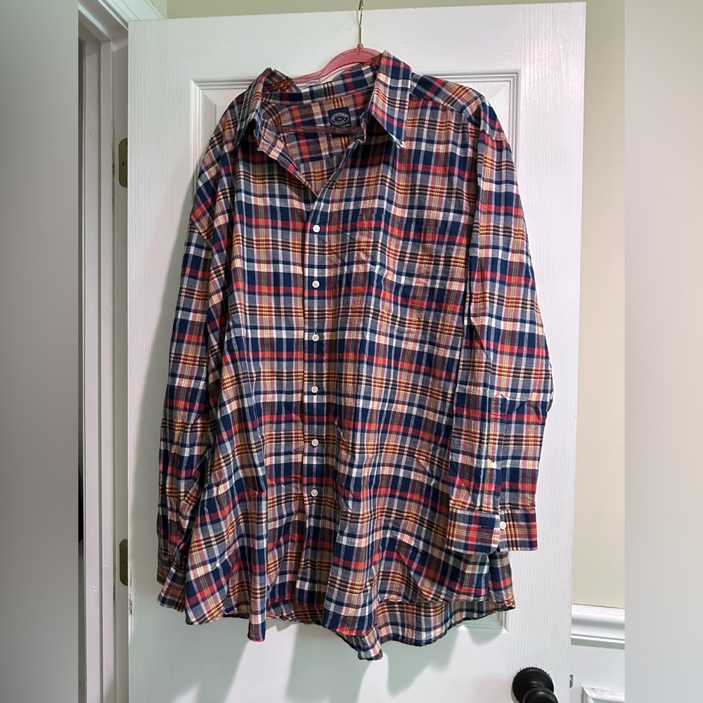 4XL Brooks Brothers Red and Blue Plaid Long Sleeve Dress Shirt